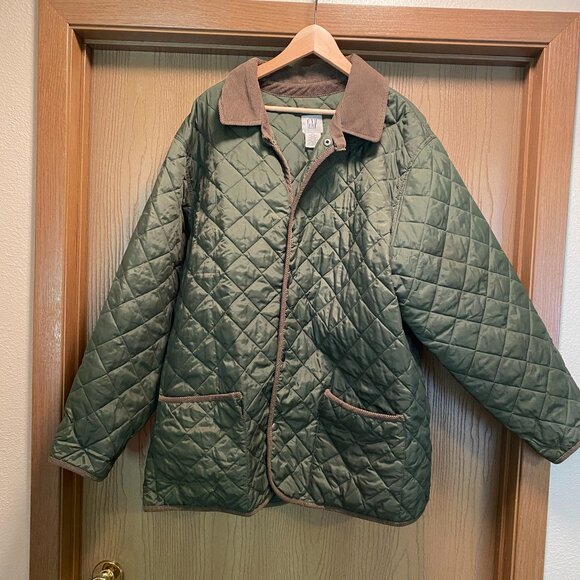 GAP Jackets & Blazers - Vintage 90’s GAP Barn Jacket Coat Women's Large Green Snap Front Corduroy Collar